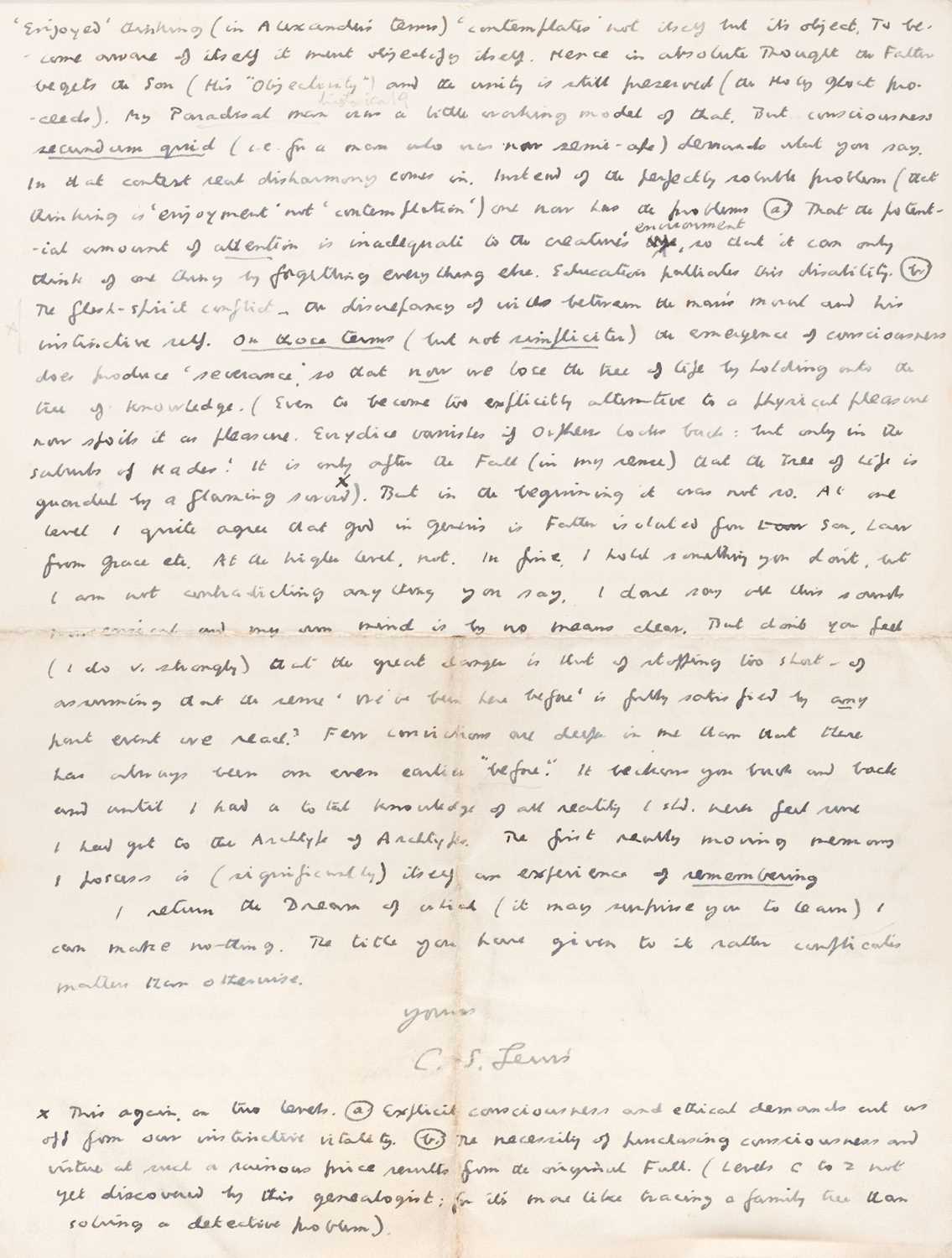 Lot 737 - Lewis (Clive Staples, 1898–1963). Autograph Letter Signed, ‘C. S. Lewis’...