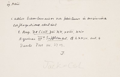 Lot 738 - Lewis (Clive Staples, 1898–1963). Autograph Postcard Signed with initial ‘J.’ for ‘Jack’...