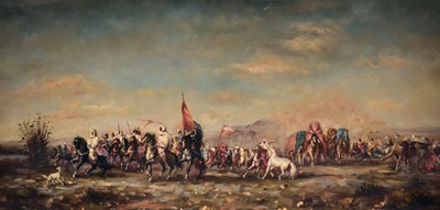 Lot 178 - French school. Arabs on horseback crossing the desert, early 20th Century