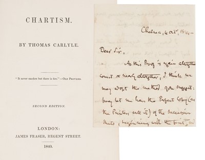 Lot 263 - Carlyle Thomas, 1795-1881). Chartism, second edition, 1840, with autograph letter