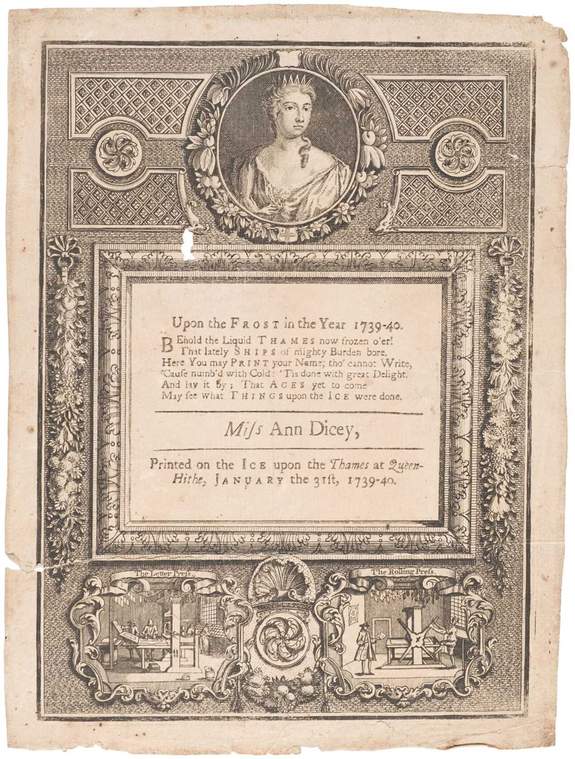 Lot 245 - Frost Fair Broadside. Upon the Frost in the Year 1739-40