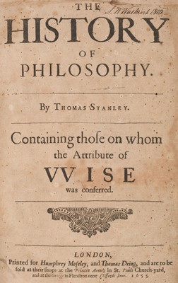 Lot 222 - Stanley (Thomas). The History of Philosophy, 3 volumes in 2, 1655-60