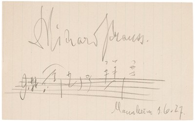 Lot 285 - Strauss (Richard, 1864-1949). Autograph Musical Quotation Signed, Mannheim, 3 June 1927