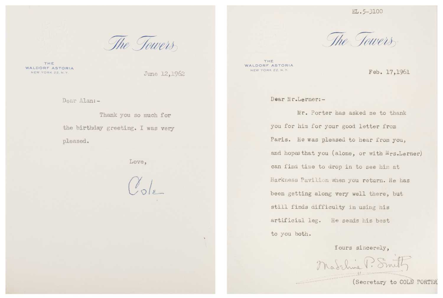 Lot 292 - Porter (Cole, 1891-1964). Typed Letter