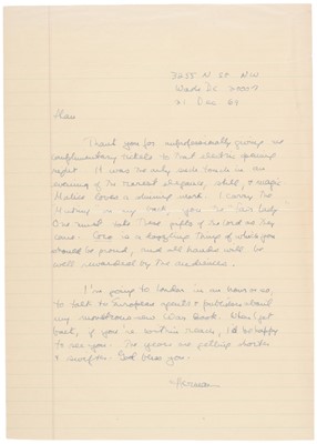 Lot 294 - Wouk (Herman, 1915-2019). Autograph Letter Signed, to Alan Lerner, 21 December 1969