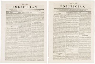 Lot 318 - Newspapers. The Daily Politician, 15 issues only, Vol. 1, nos. 15/67, 10 February/11 April 1836
