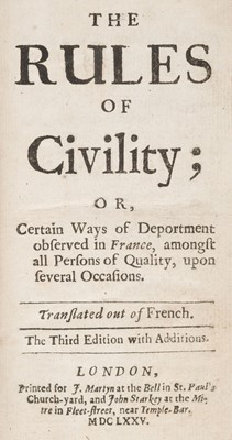 Lot 227 - Courtin (Antoine de). The Rules of Civility..., 1675