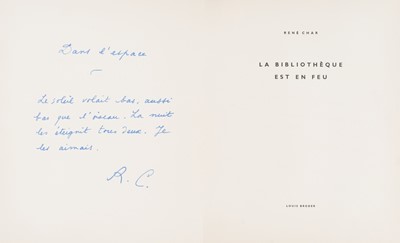 Lot 339 - Char (René). La Bibliothèque est en feu, 1956