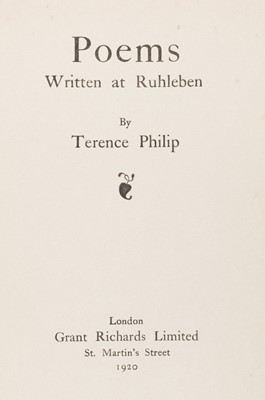 Lot 444 - Philip (Terence). Poems written at Ruhleben, 1st edition, London: Grant Richards, 1920