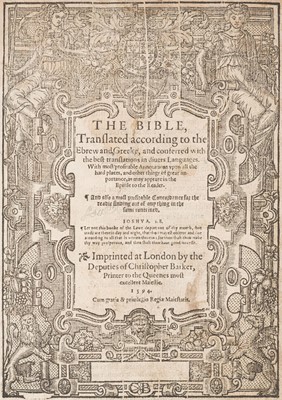 Lot 208 - Bible [English]. The Bible, translated according to the Ebrew and Greek..., 1594