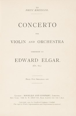 Lot 280 - Elgar (Edward, 1857-1934). Concerto for Violin and Orchestra, [1910], signed presentation copy