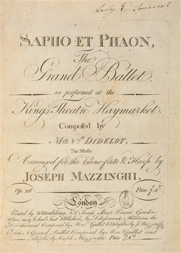 Lot 108 - Mazzinghi (Joseph). Sapho et Phaon, The Grand Ballet