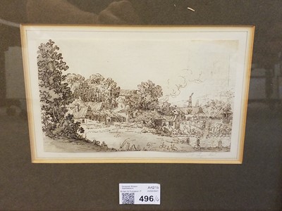 Lot 496 - Pugin (Augustus Charles de, 1769-1832). Landscape with village in Wales, circa 1800