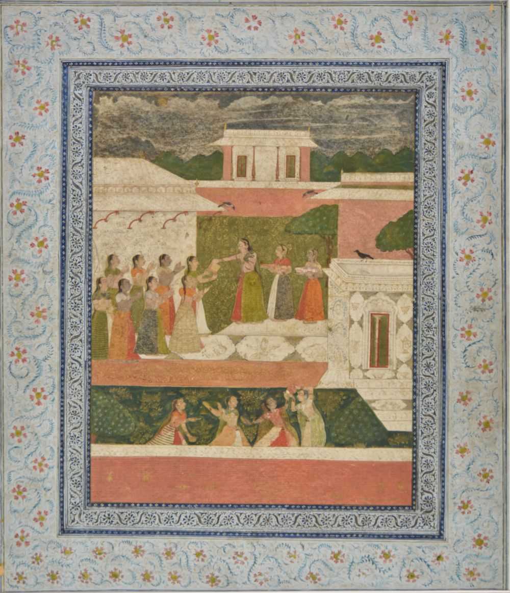 Lot 332 - Mughal School. Court scene with Princess and attendants giving gifts to assembled females