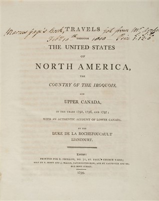 Lot 326 - La Rochefoucauld. Travels through the United States of North America, 1799